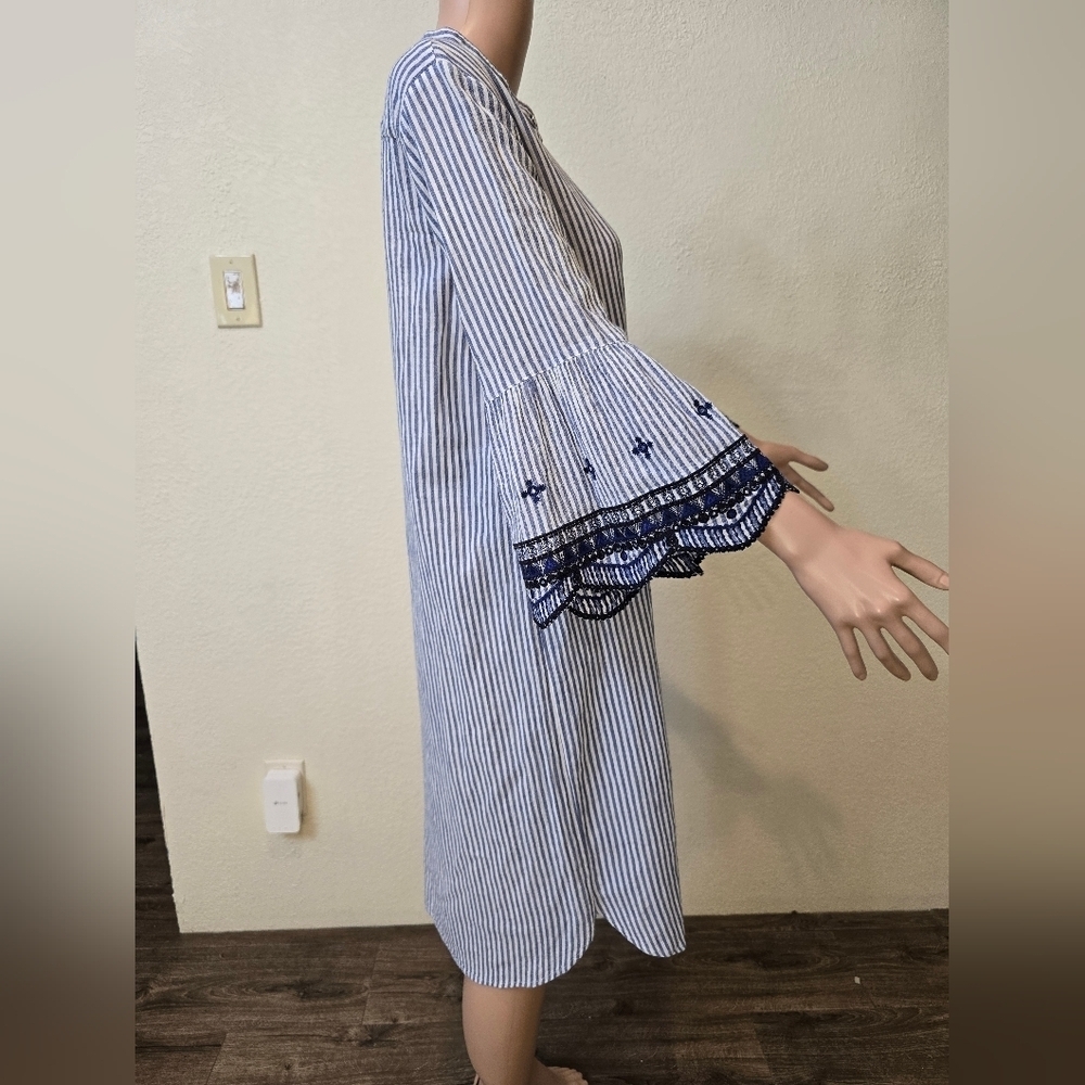 Ralph Lauren 14 Cotton Gauze Beachy Embroidered Striped Tunic Dress - Picture 5 of 7
